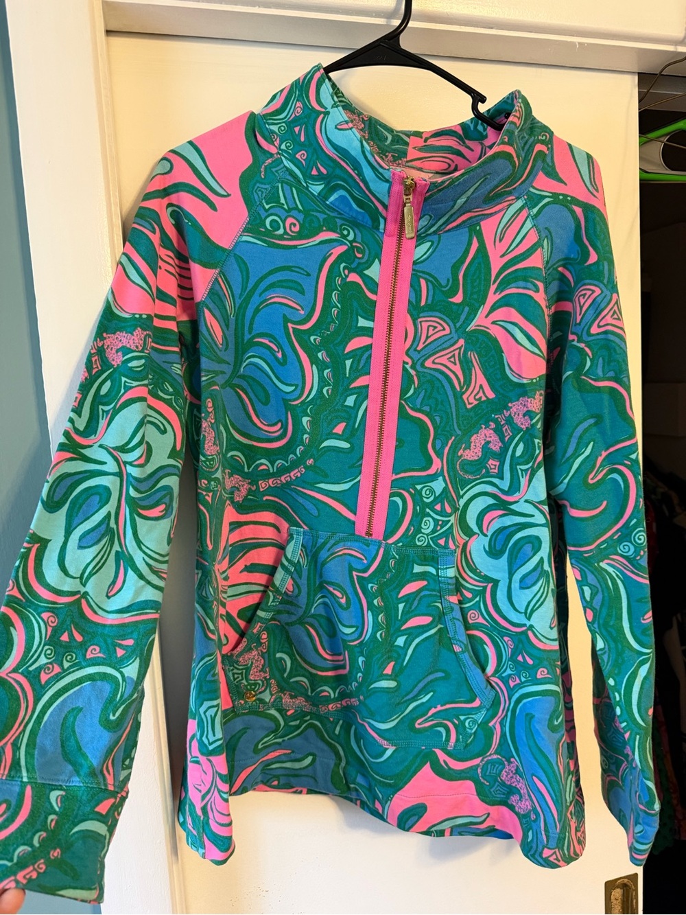 Lilly Pulitzer Pink and Green Swirl Half-Zip Pullover
